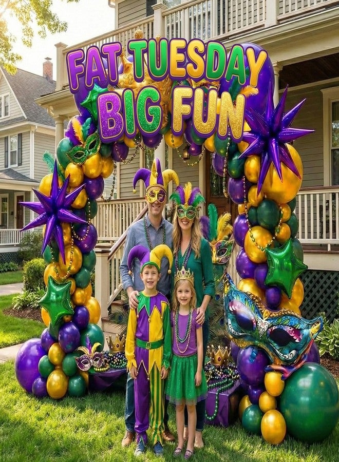 kozee Mardi Gras Balloon Garland Arch Kit 110pcs Dark Purple Green Pearl Gold with Mylar Star Crown Large Mask Balloons for Fat Tuesday Mardi Gras Birthday Masquerade Theme Party Decoration (Purple Green) - Image 2